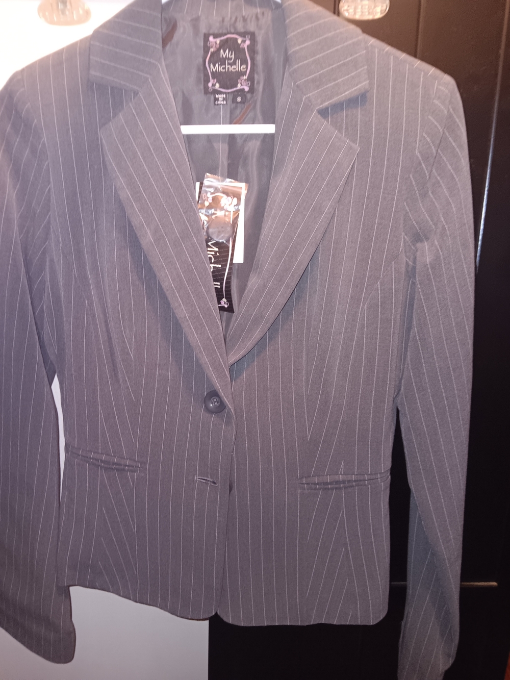My Michelle Gray Pinstripe Single-Button Blazer